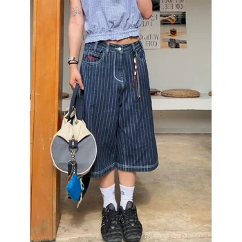 Jean Cargo bleu clair longueur mollet pour femmes, pantalon en Denim Baggy Harajuku Y2k, pantalon en Jean surdimensionné japonais des années 2000, vêtements Vintage 1