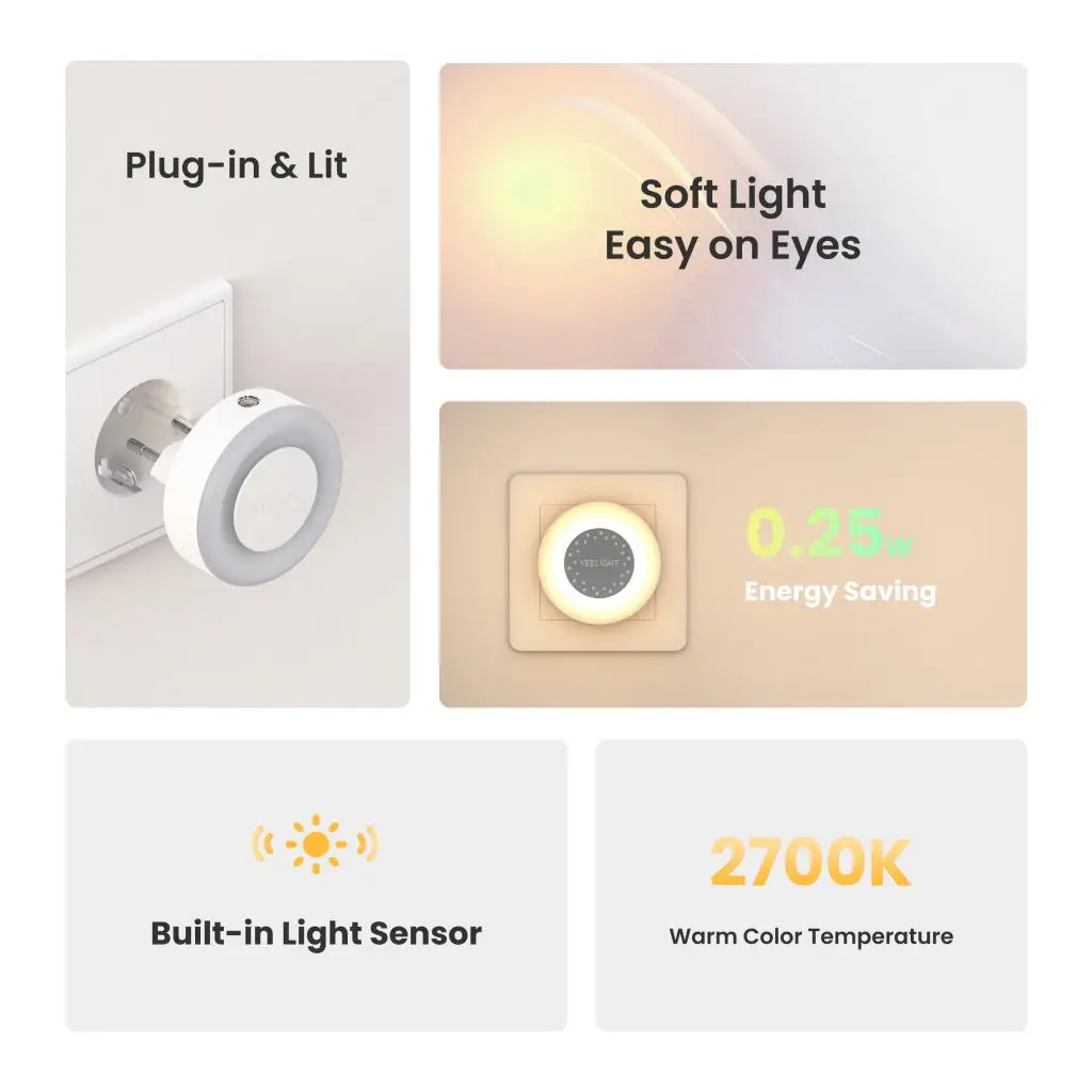 Yeelight Mini Plug-in Light Sensor Night Light 2700K Warm White 0.25W Ultra Low Energy 100-240V EU Plug