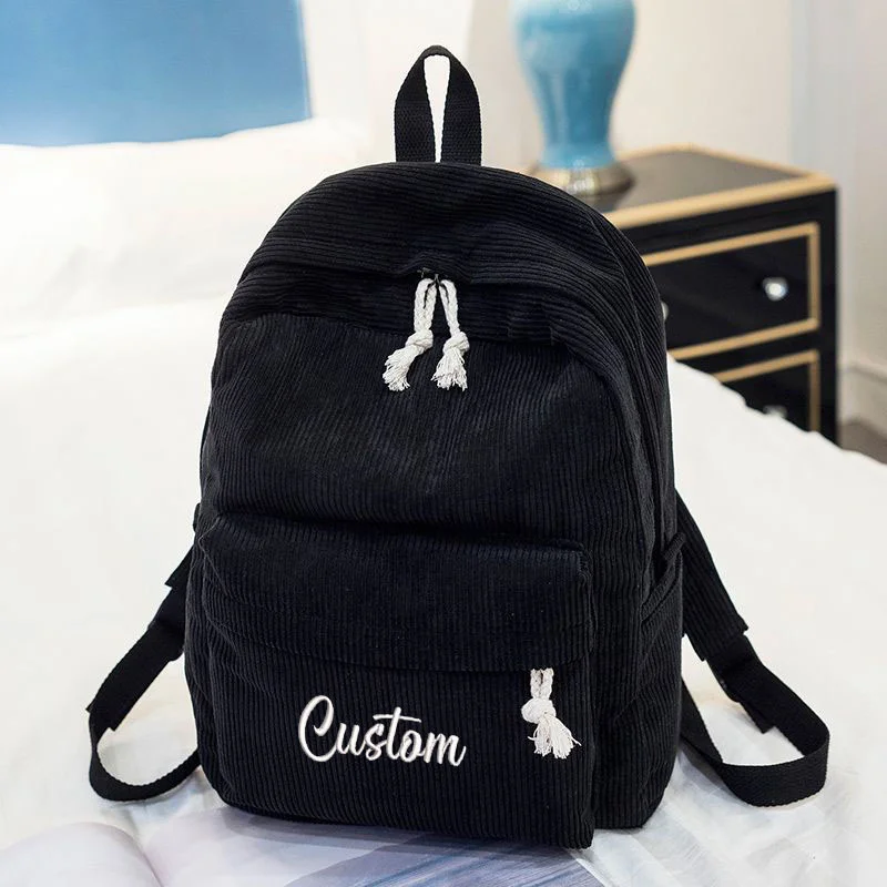

Personalized Corduroy School Bag, Solid Color Versatile Student Simple Backpack, Custom Embroidered Large Capacity Backpack LOGO
