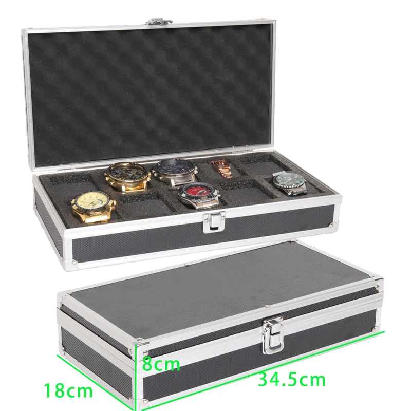 Large Capacity Aluminum Watch Organizer Box – 10/12/18 Slot Black Alloy Collection Case... - SKU WOB02216 - UGI Packaging