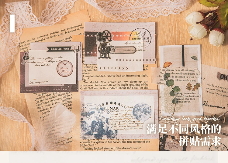 40 Pcs Large size Washi paper Sticker Book Kit DIY Scrapbooking Supplies Collage Junk Journal Vintage Decor Stationery Supplies