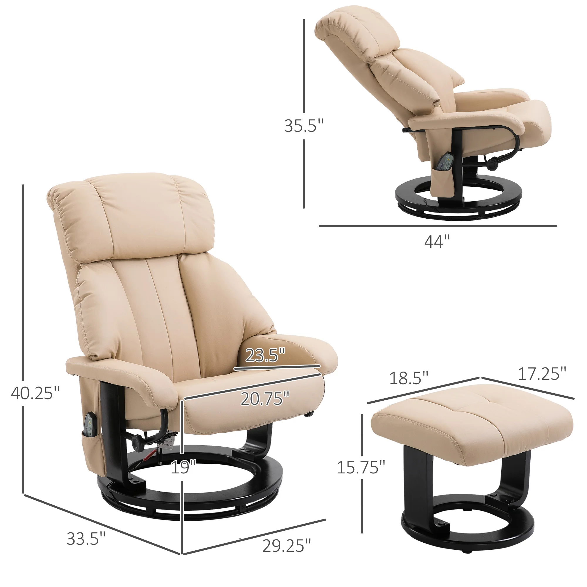 Massage PU Leather Lounge Living Room Recliner Chair w/ Remote, Footrest, Beige