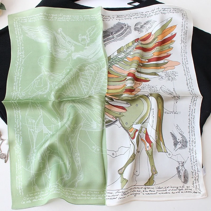 

High-end Elegant Women's Exquisite Fashion OL Temperament Medieval Pegasus Print Quality Silk Versatile Small Square Ring Scarf