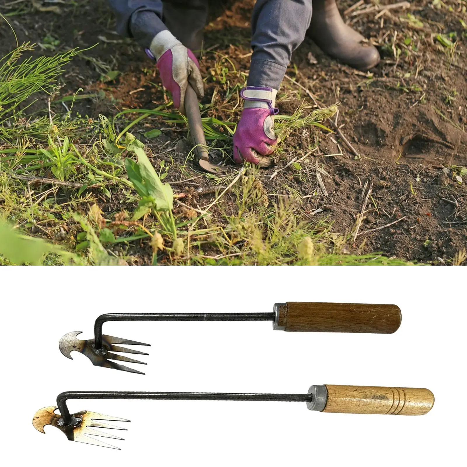 Hand Cultivator Rake Hoe Tiller Tool Portable Lightweight Dual Purpose Uprooting Weeding Tool for Planting Plowing Gardening images - 6