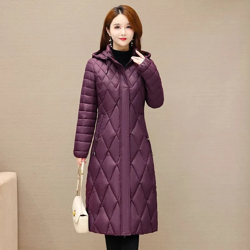 

2023 New Women Frivolous Jacket Zipper Hooded Parkas Long Down Cotton Jacket Female Loose Padded Cotton Warm Puffer Outwear