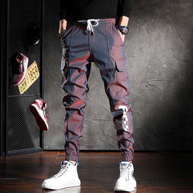 tan cargo pants Men Pants Spring and Autumn Cargo Pants Man Fashion Hip Hop Casual Pants Loose Korean Drawstring Men Joggers Sweatpants cargo sweatpants for men