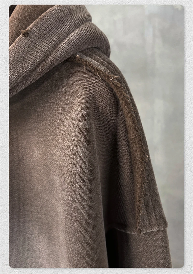ZODF Retro Winter Men 400gsm Monkey Washed Zipper Hoodie Unisex High Street Loose Edge Ripped Distressed Hooded Pullovers HY1117