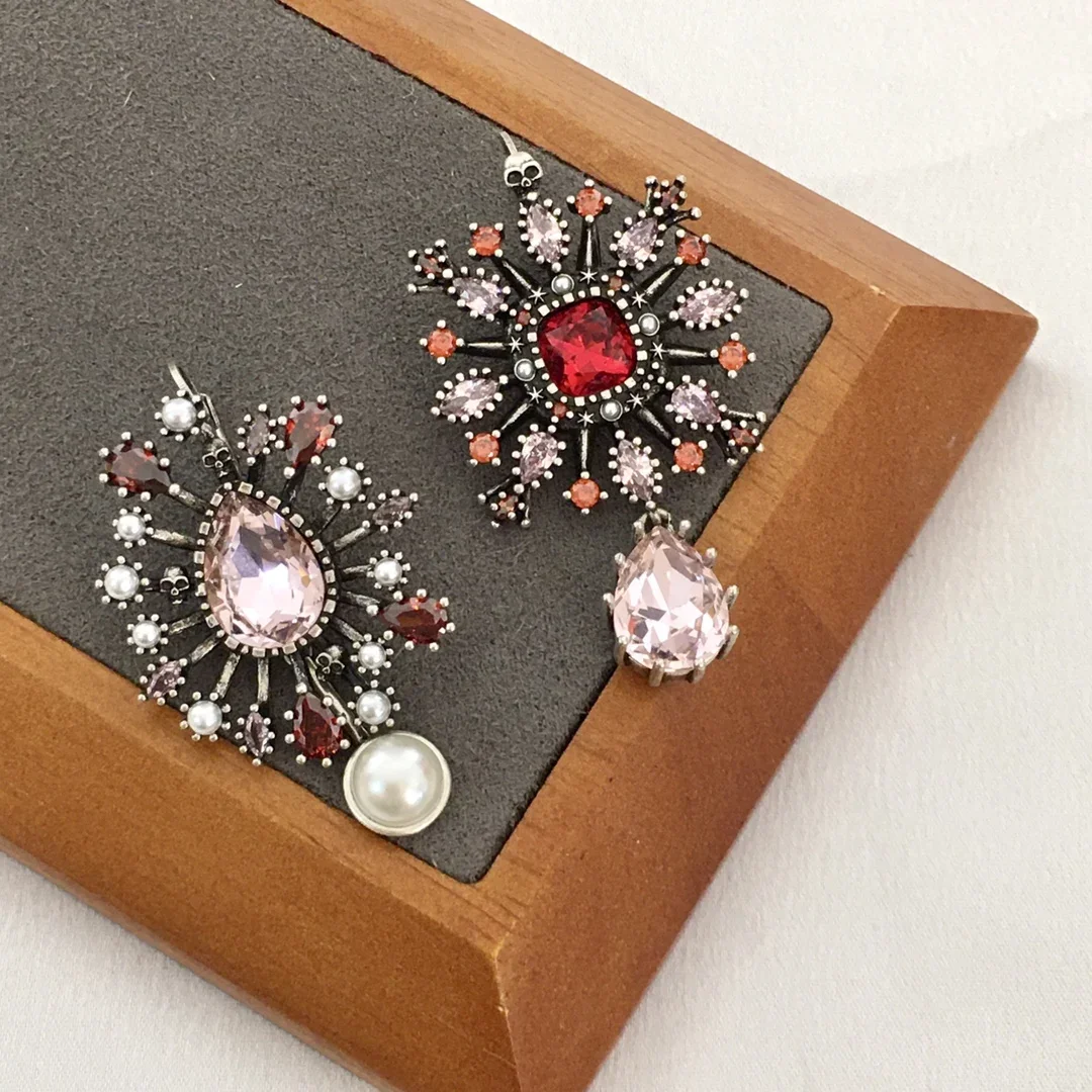 

New punk style asymmetrical gemstone inlaid women's personalized temperament earrings