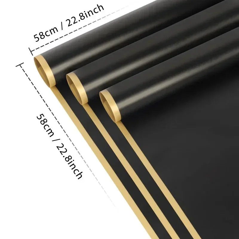 Black Flower Wrapping Paper With Golden Edges Korean Florist Bouquet Supplies Waterproof Packaging 20 Sheets