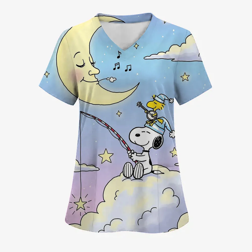 Fashion Vintage Y2k Tops V-neck Snoopy T-shirt Pocket Woman Clothes Short Sleeve Tee Clothes Women Womens Tops and Blouses 1