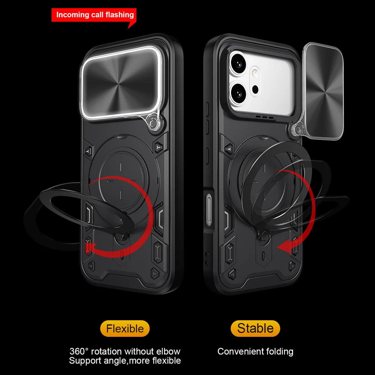 Ultimate Slide Camera Lens Protection Phone Case with Magnetic Ring Holder - Shockproof & Stylish