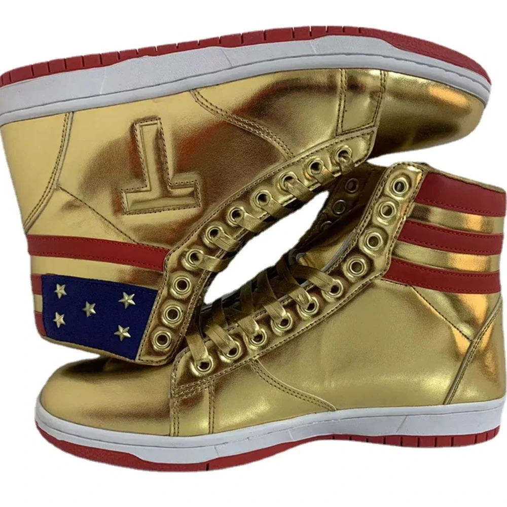 MAGA Trump Sneakers Never Surrender Pro Trump Distressed High top Gold Sneakers Gym Shoes Men's Casual Boots Road Sneakers