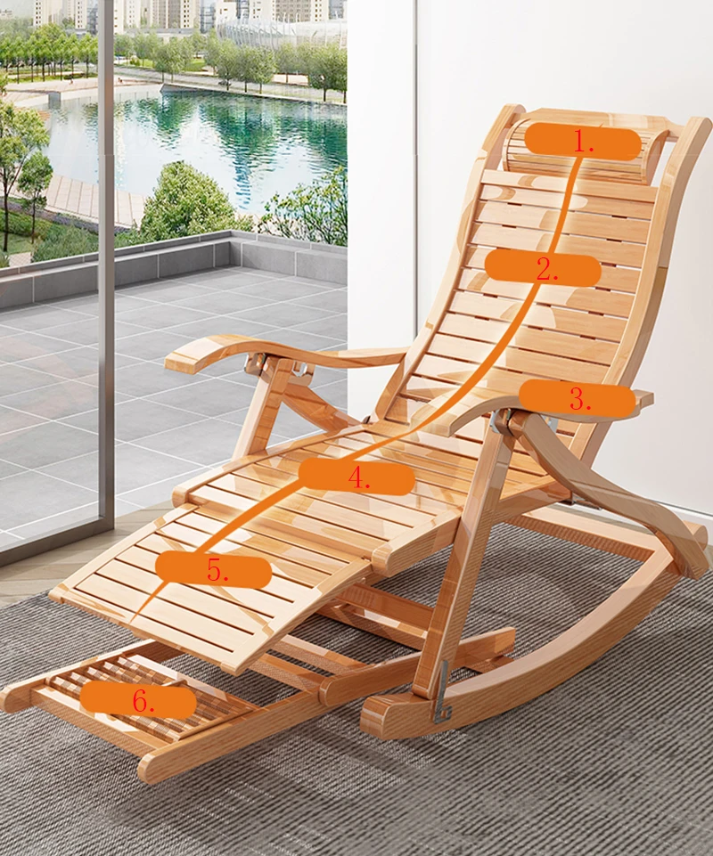 Chaises de salon de patio pliantes, chaise à bascule portable en bambou  avec pédale télescopique, supporte 150 kg, chaise pivotante pour porche,  jardin, piscine, pas de montage, durable (couleur : : Jardin