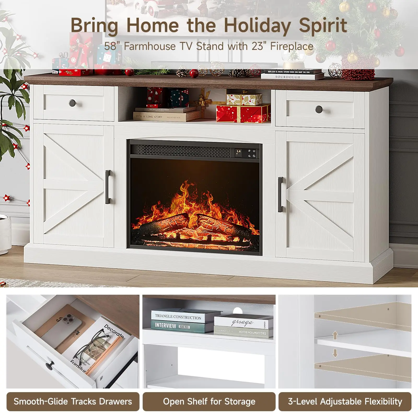 23 Inch Farmhouse Fireplace TV Stand 8