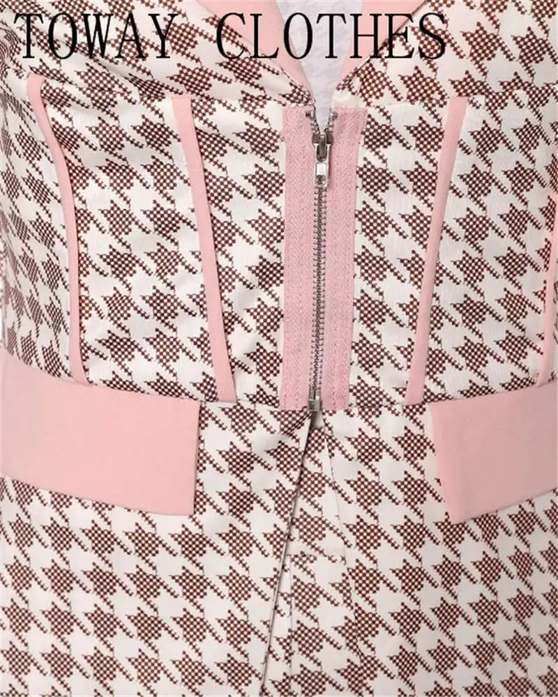Houndstooth print long sleeve corset blazer coat & pants set Clearance