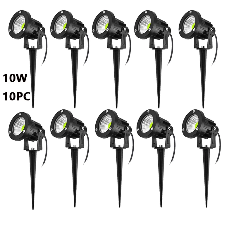 10PCS Outdoor LED Garden Lawn Light 10W Spike Landscape Lamp AC DC12V24V Lawn Forest Warm White Green Spot Lights 220V110V