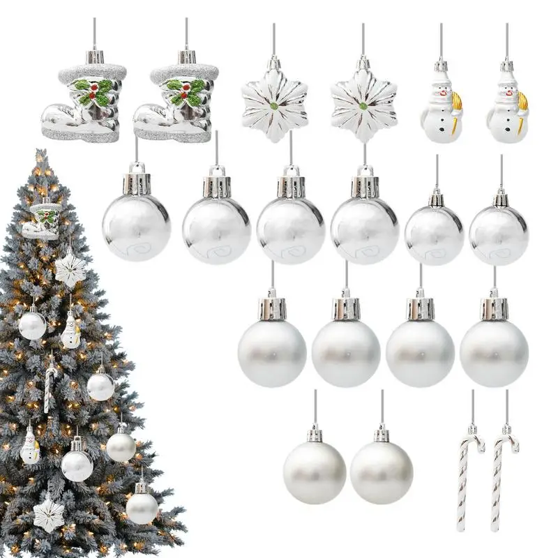 

Silver Christmas Baubles Set Of 20 Hanging Pendants Christmas Tree Decoration Set Festive Decor Ornaments For Door Fireplace