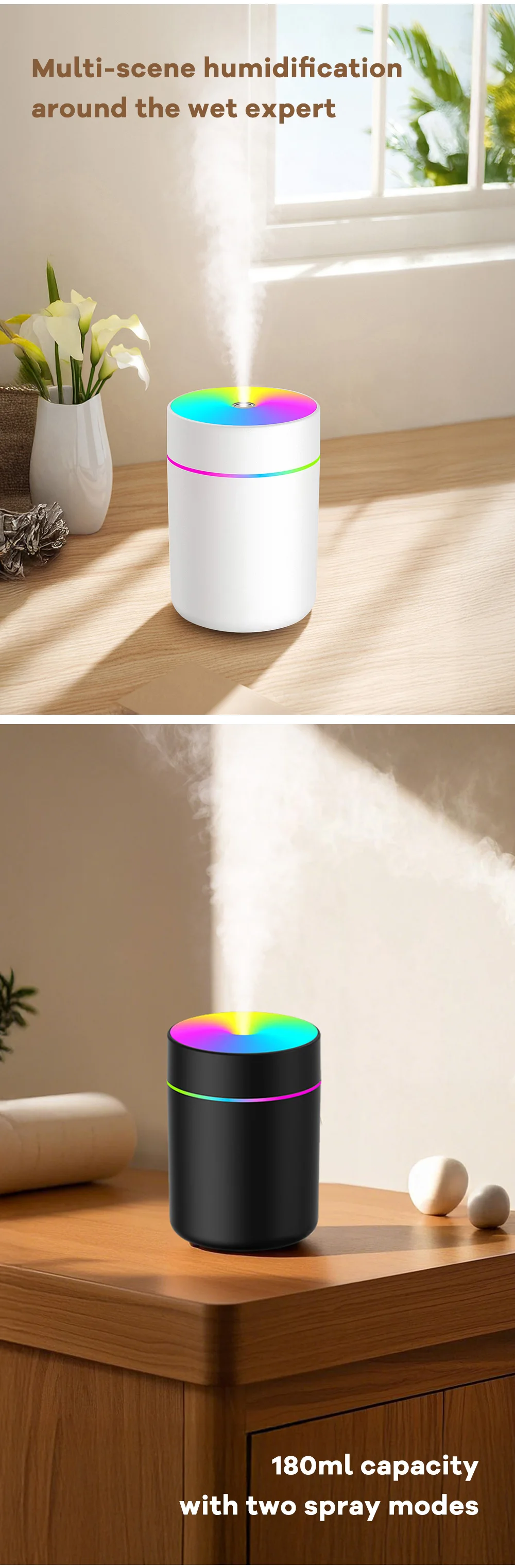 180ml Aromatherapy diffuser Humidifier Aromatherapy essential oil Air purifier Sleeping car carrying home LED 7 color light