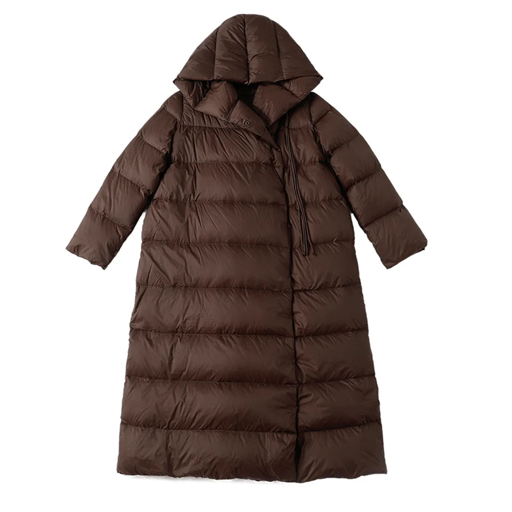 

Luxurious 2022 New Winter Women's Down Coat High Quality 90% White Duck Down Parka Long Jackets Pockets Loose Padded Lady Hooded