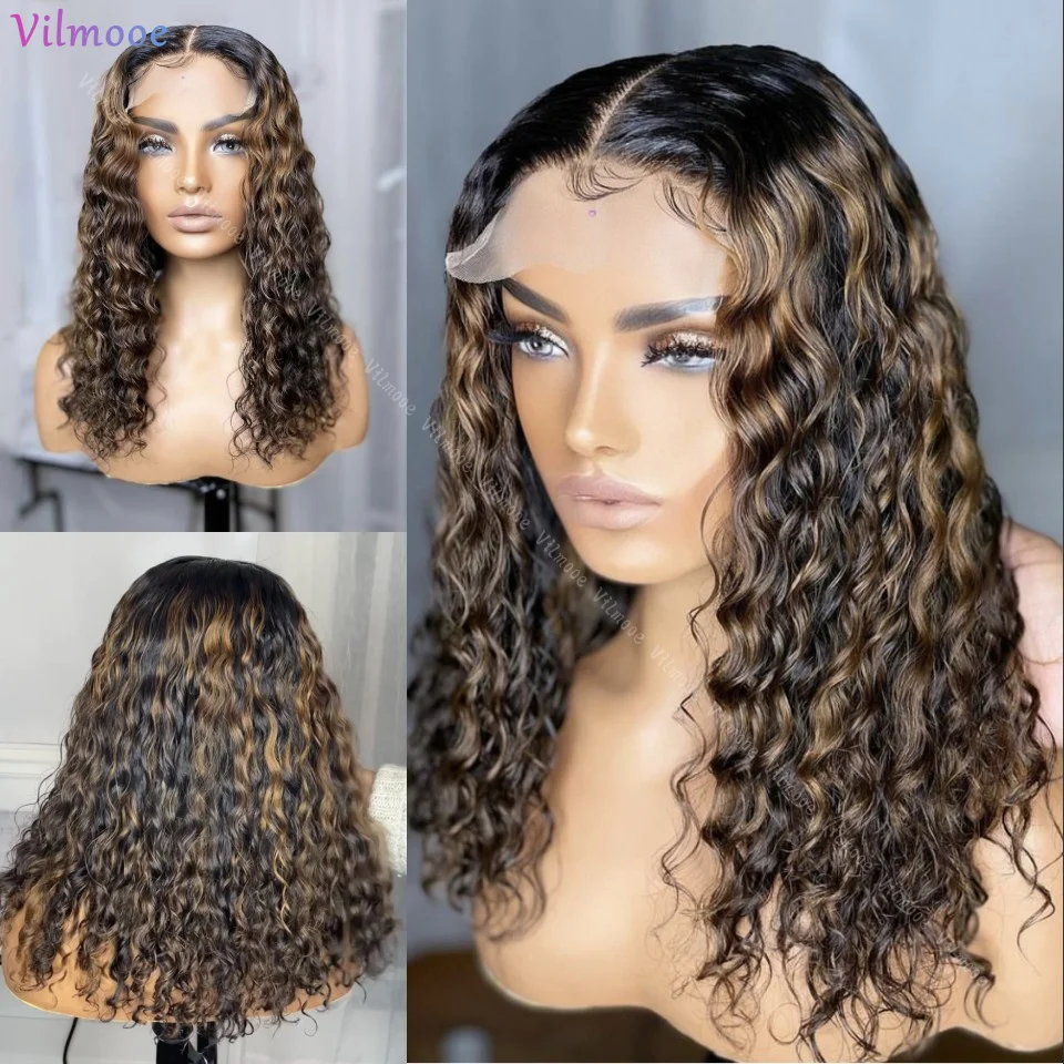 Highlight Wig Human Hair Honey Blonde Curly Lace Front Wigs for Women Loose Water Curly Closure Silk Top Wig