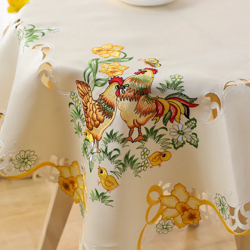 

85cm Modern Yellow Square Rooster Pattern Tablecloth New Year Tea Table Cloth Cover Mantel Christmas Party Xmas Wedding Decor
