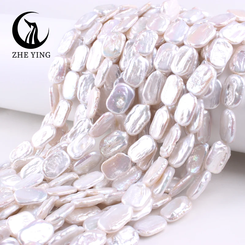 New 4A+ Irregular Natural Freshwater Pearl Beads Baroque White Rectangular Loose Spacer Bead For Jewelry Making DIY Necklace 15