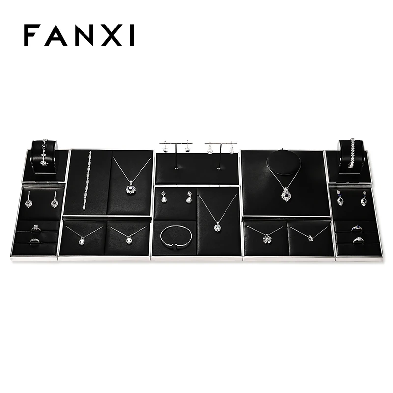 Black leather metal jewelry display props, high-end watches, necklaces, ring counters, jewelry display racks