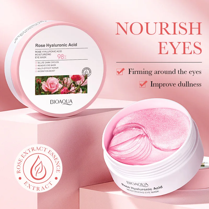 BIOAOUA Moisturizing Rose Hyaluronic Acid Hydrating Eye Mask Collagen Eye Patches Removal Black Bag Anti-aging Improve Dry collagen eye mask eye mask patch