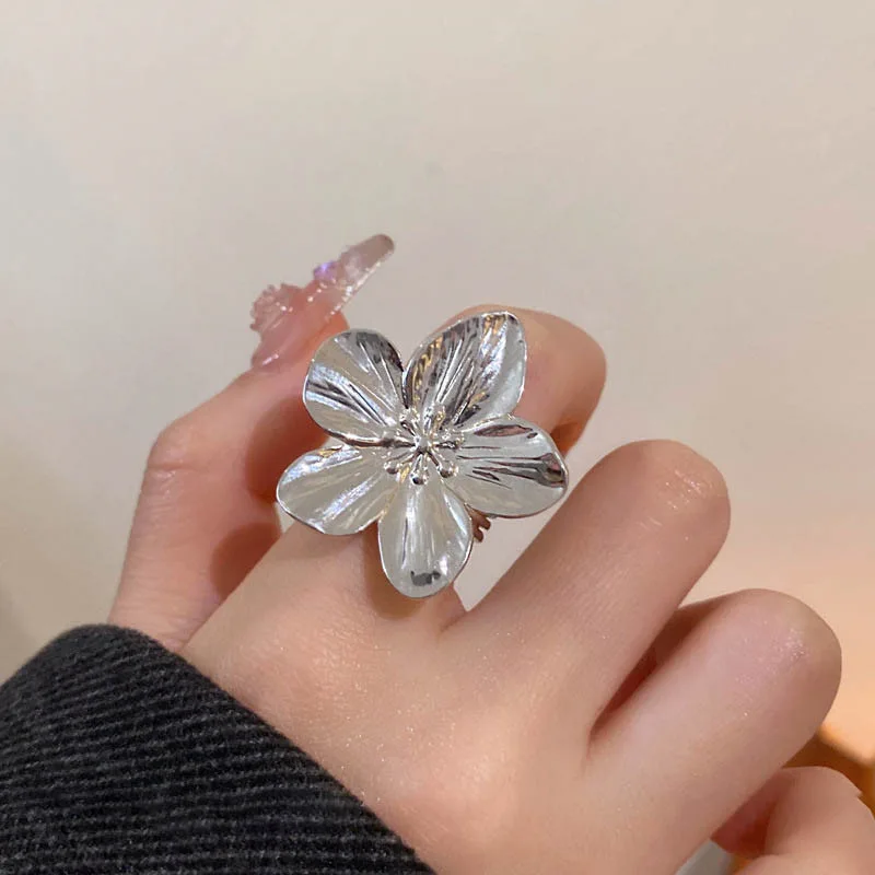 Elegant Stainless Steel Big Bloom Flower Rings For Women Gold Color New Style Open Rings Finger Jewelry Wedding Her Gift Punk - Image 5