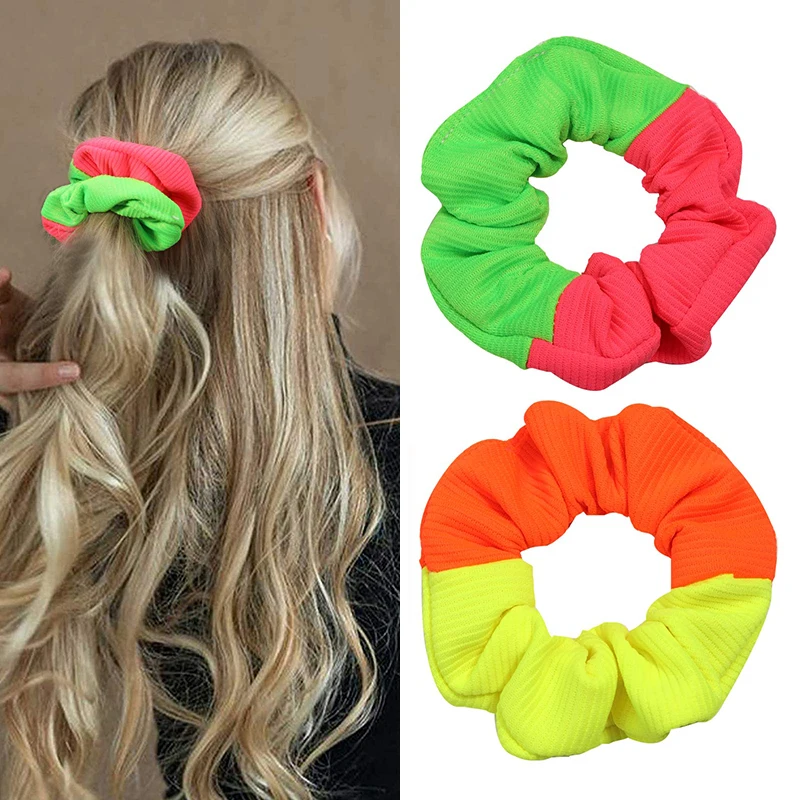 

2Pcs Neon Elastic Hair Bands Scrunchies Women Ponytail Holder Rubber Headband Girls Hair Ties Fashion Hair Accessories