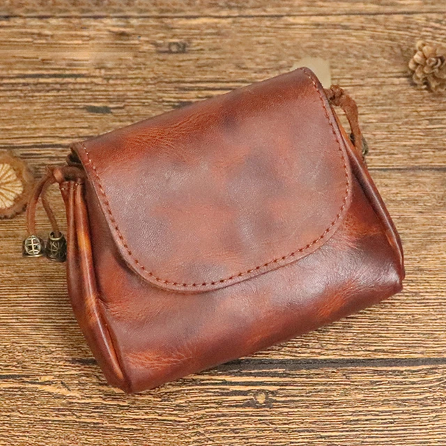 Vintage Genuine Tan Leather Real Hide Cash Coin Tray Purse 