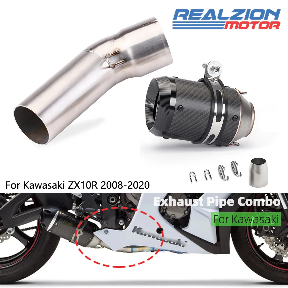 

REALZION ZX 10R Motorcycle Exhaust Muffler With 51mm Tail Pipe Exhaust Middle Pipe Escape Link Pipe For Kawasaki ZX10R 2008-2020