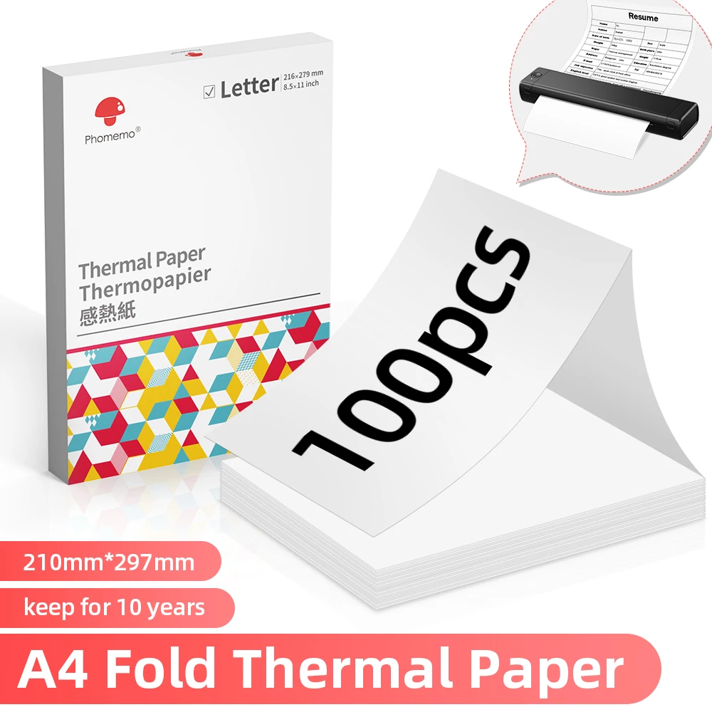 Papel de Impressão Contínua Adequado para Phomemo M08f Impressora a4 Papel Térmico Fold Long Time Storage 100 Folhas