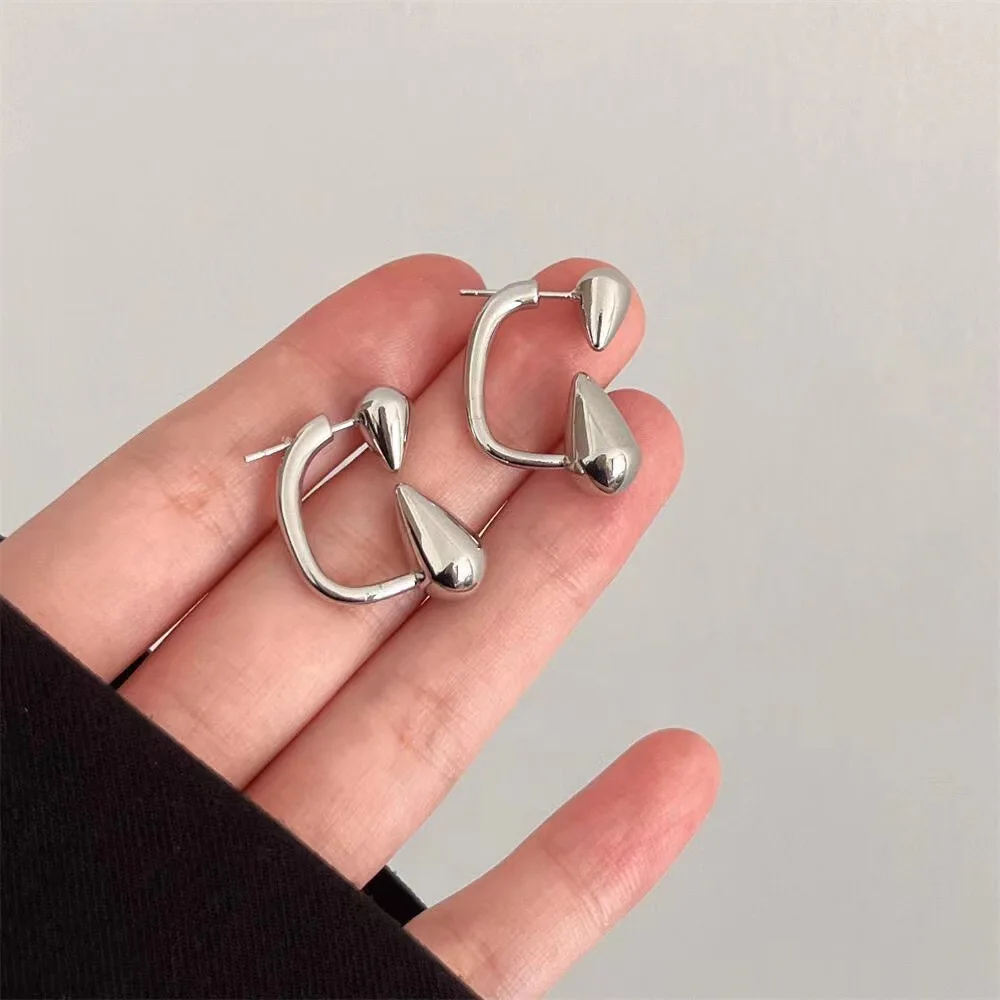 

Silver Color Personality Unique Special Design Square Shaped Pierced Stud Earrings For Women Men Punk Charms Ear Jewelry Gift