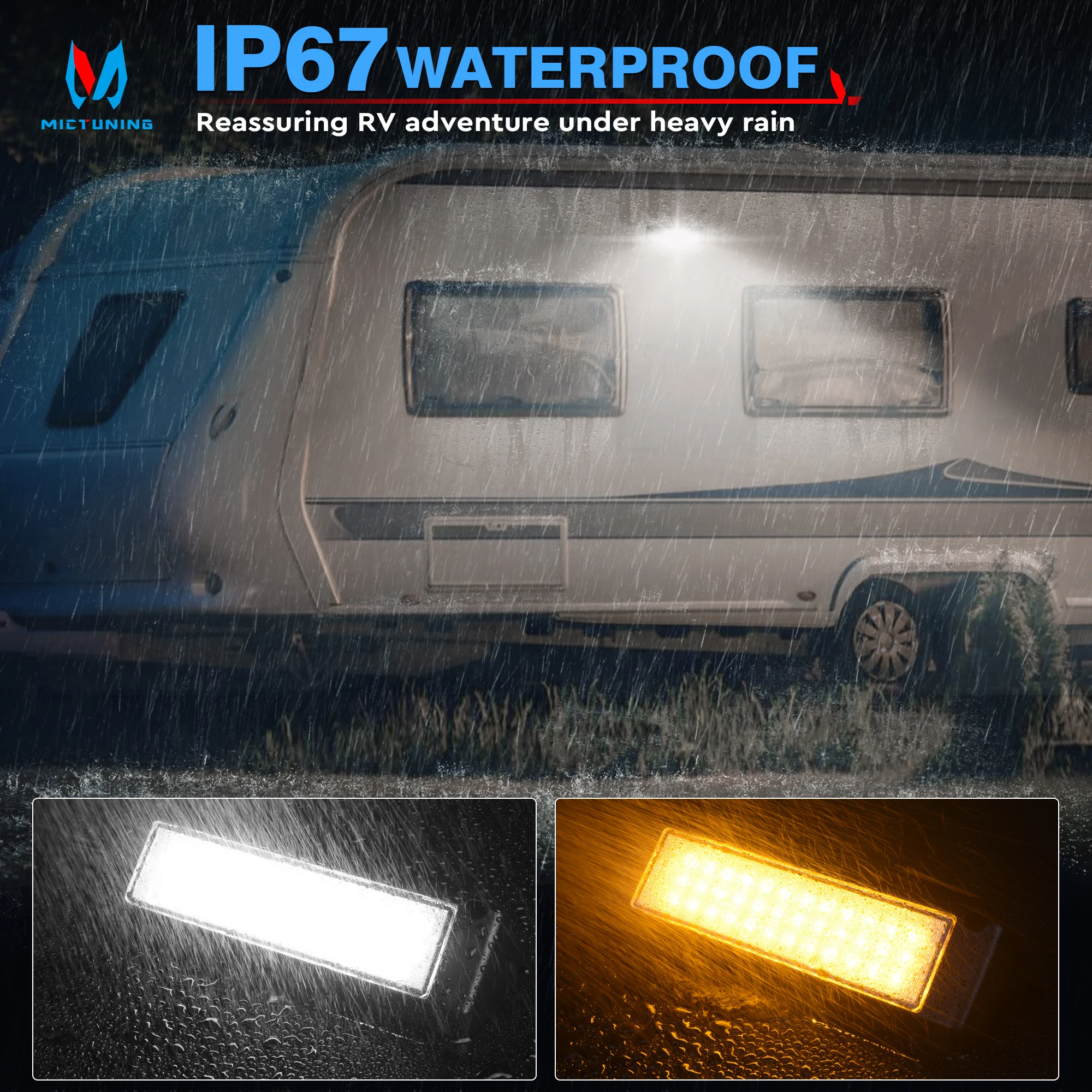 Mictuning RV Porch Lights 9-Inch 36W LED Utility Awning Light, 2100LM Exterior Lighting for Trucks Trailers Marine Boats Campers