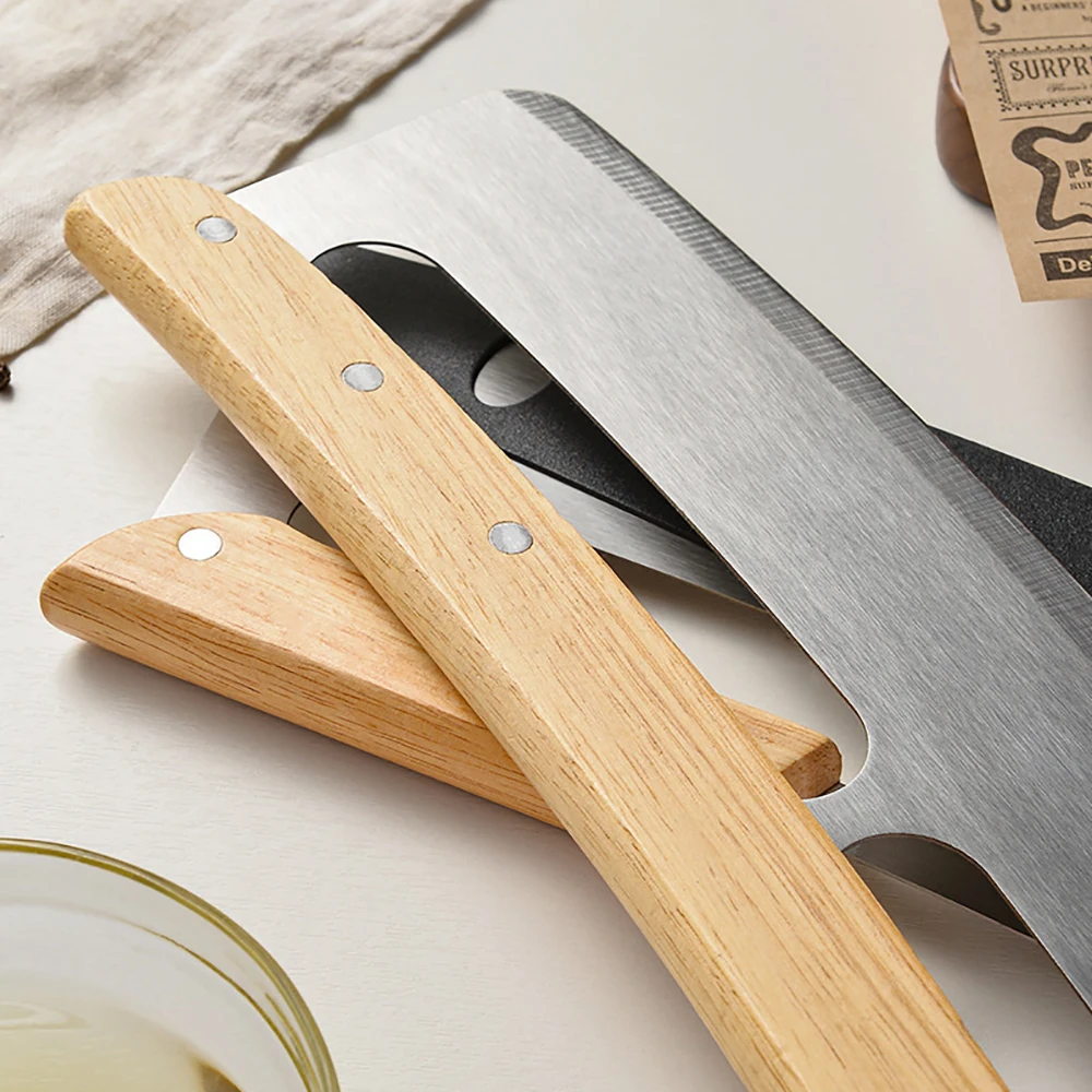 Wooden Handle Large Pizza Cutter Sharp Rocker Blade Stainless Steel Pizza Slicer Knife with Cover Kitchen Tool Accessories pizza knife,pizza cutter