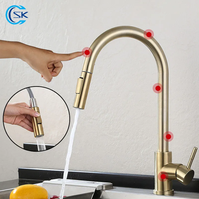 

Black/Chrome/Smart Touch Kitchen Faucet Nickel/Brushed Gold Poll Out Sensor Faucets 2 Modes 360 Rotation Hot and Cold Mixer Taps