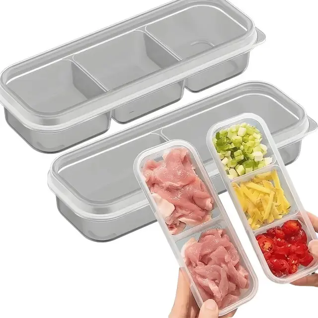 Boîte de conservation alimentaire transparente avec couvercles transparents pour réfrigérateur, empilable, 3/2 compartiments 1