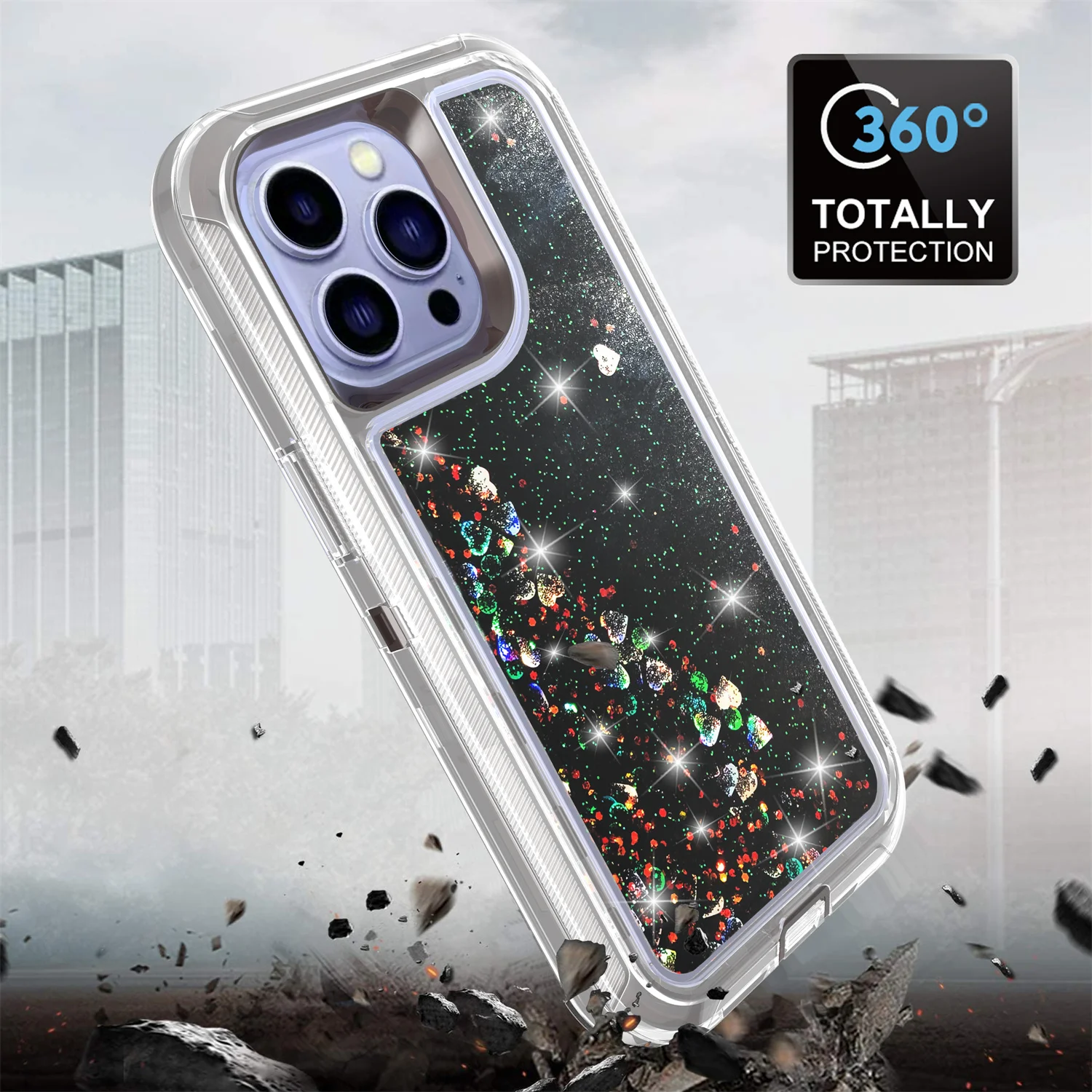 Enhanced Liquid Glitter Gradient Quicksand Hybrid Case with Military Grade Protection