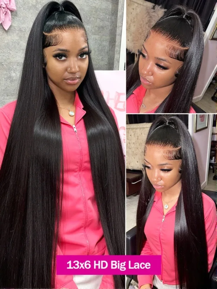 Bone Straight Brazilian 13x6 HD Lace Frontal Human Hair Wig 200 Density 30 36 Inches Lace Front Human Hair Wigs For Women