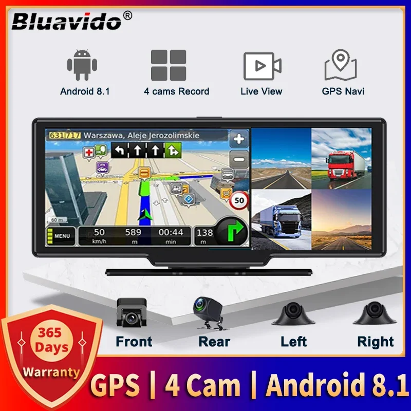 Dash Cam 4 Canali 1080P, Schermo Da 3 Pollici, Visione A 360°, Visione Notturna A Infrarossi, Sensore G, Per Auto, Camion, Veicoli