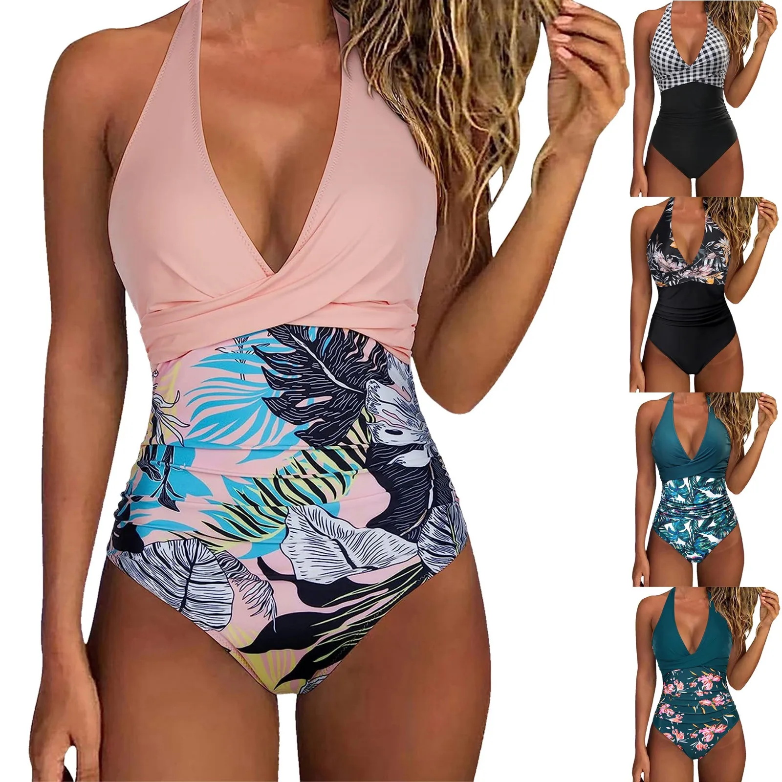 Tummy Control One-piece Swimsuit Female Backless Design Halter Beachwear Women's Swimwear Bathing Suit one piece swimsuit
