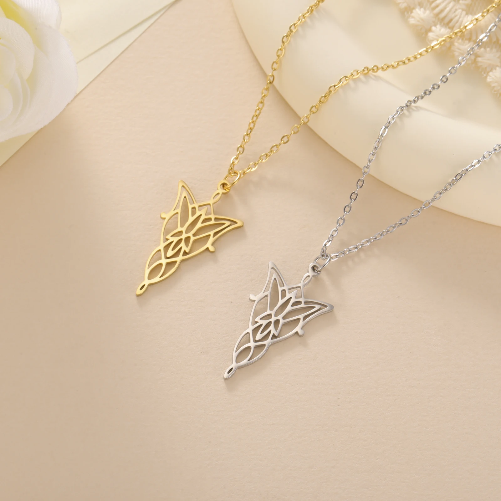 Collier Elfique Fantaisie Avec Pendentif Zircon - Chaîne 53 Cm Acier Inoxydable, Style Médiéval, Cadeau Femme Original - 7