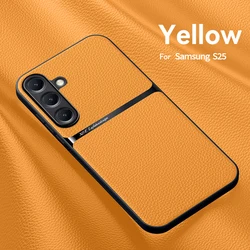 Premium Magnetic Black Leather Phone Case with Car Holder Attachment - Galaxy S23 Ultra (Yellow)