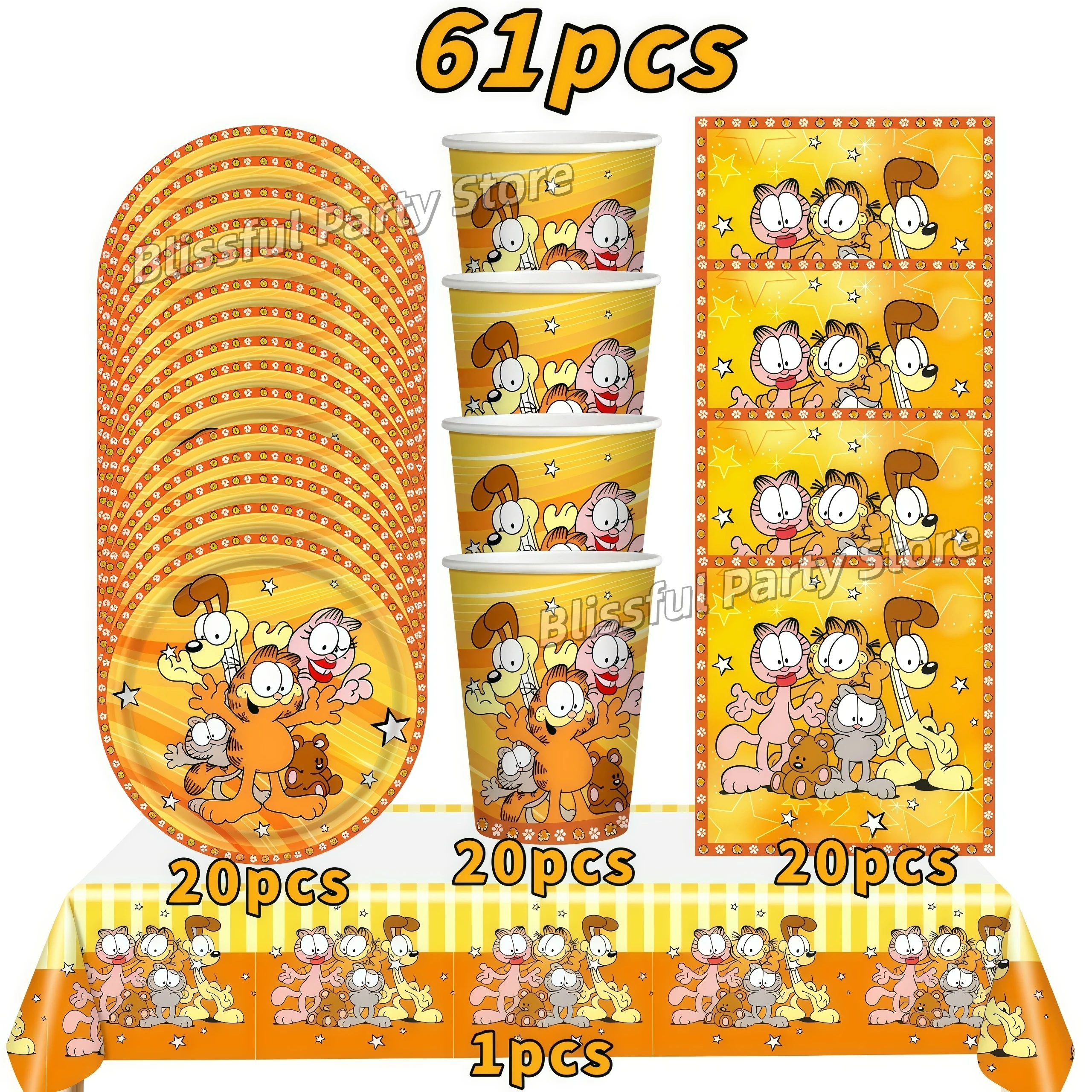 Cartoon G-Arfield Geburtstag Party Dekoration Geschirr Tasse Teller Serviette Ballon Banner für Kinder Bevorzugung Geschenk Baby Dusche liefert – Detail 18