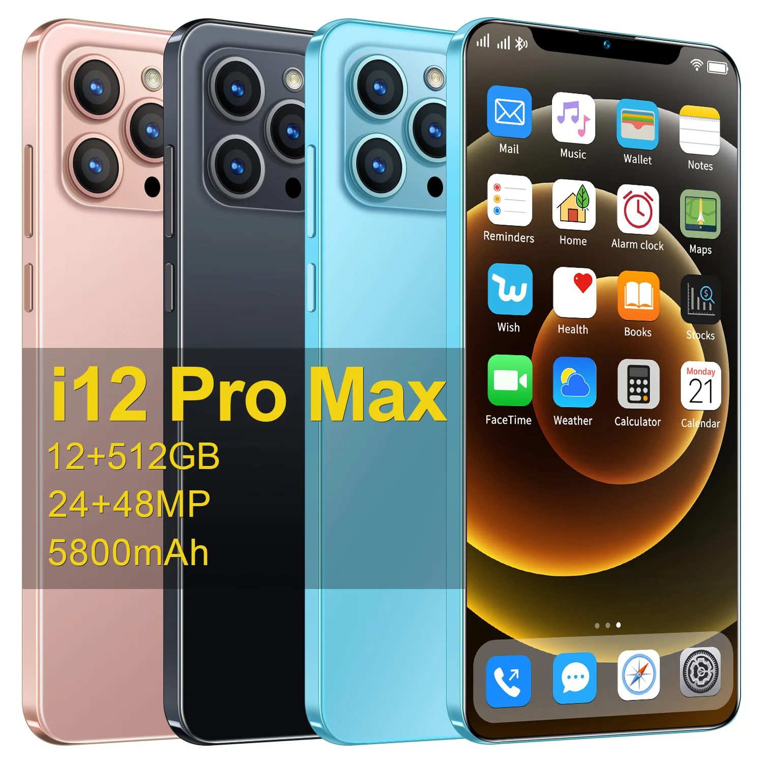 2022 разблокированный телефон i12 Pro Max 12 Гб + 512 Смартфон 6 7 дюймовый U-экран Android