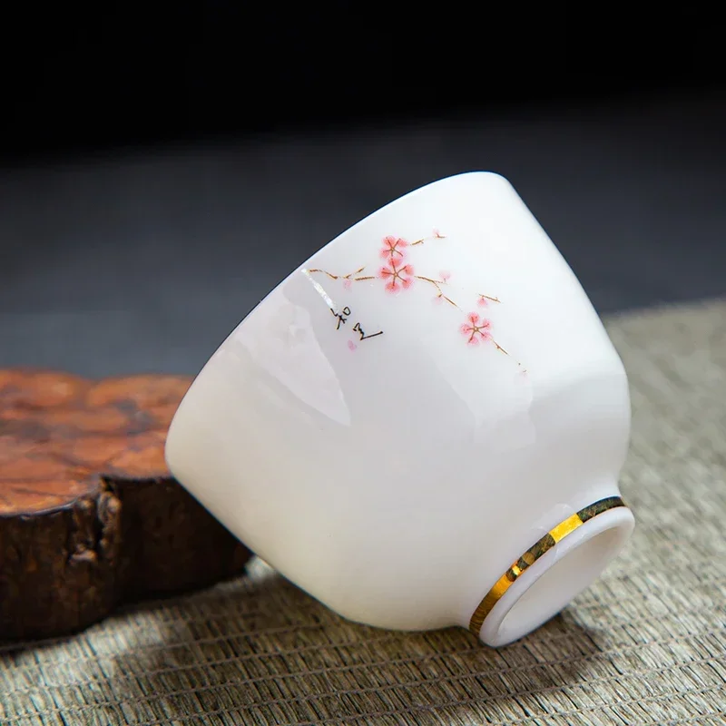 Chinese Handmade White Porcelain Teacup Travel Portable Tea Bowl Home Boutique Tea Set Accessories Master Cup Personal Cup