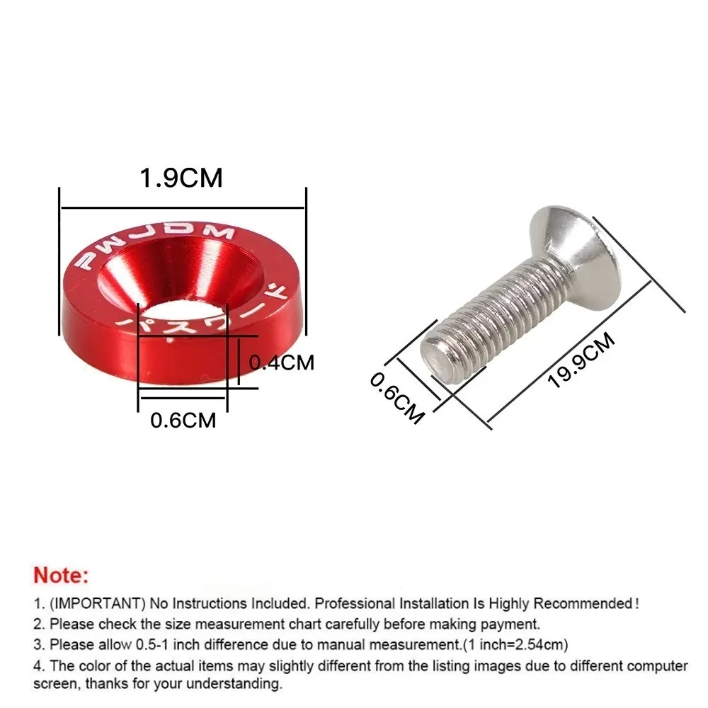 Universal M6 Car Modified Hex Fasteners Fender Washer JDM Bumper Engine Aluminum Concave Screws For Honda LBJ-1001 10Pcs auto fasteners