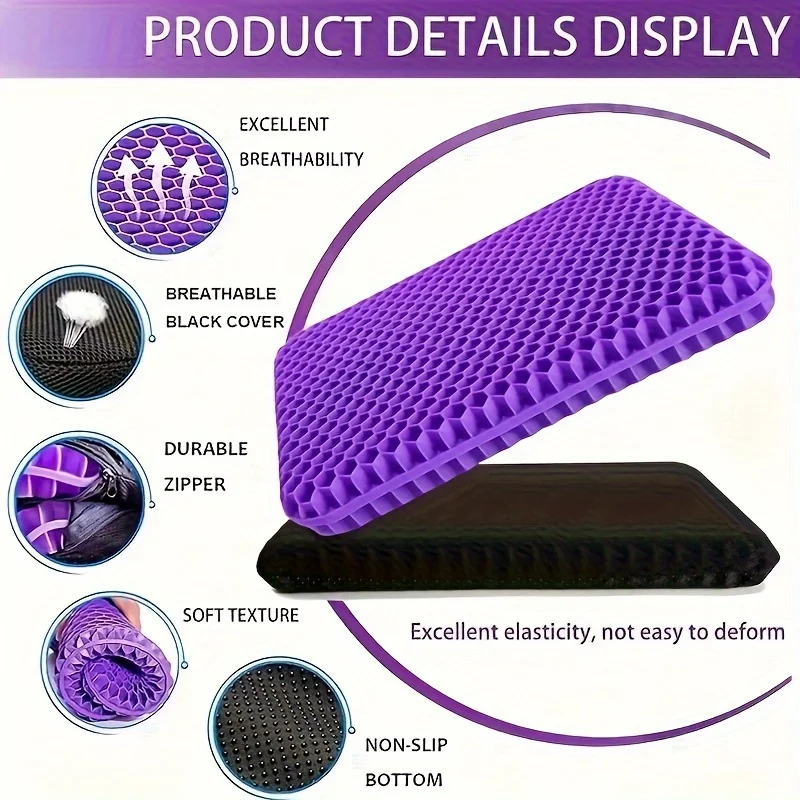 1pc Thickened Honeycomb Design Gel Seat Cushion,Breathable, Non-slip, Plush Cover, Suitable for Office Chairs, Cars, Wheelchairs