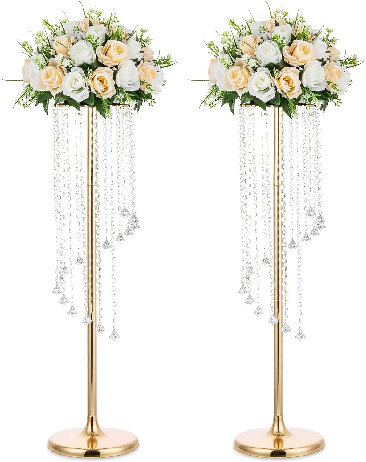 

2 Pcs 35.4inch Tall Wedding Centerpieces Gold Vases Crystal Flower Vase Metal Flowers Stand for Party Tables Decorations